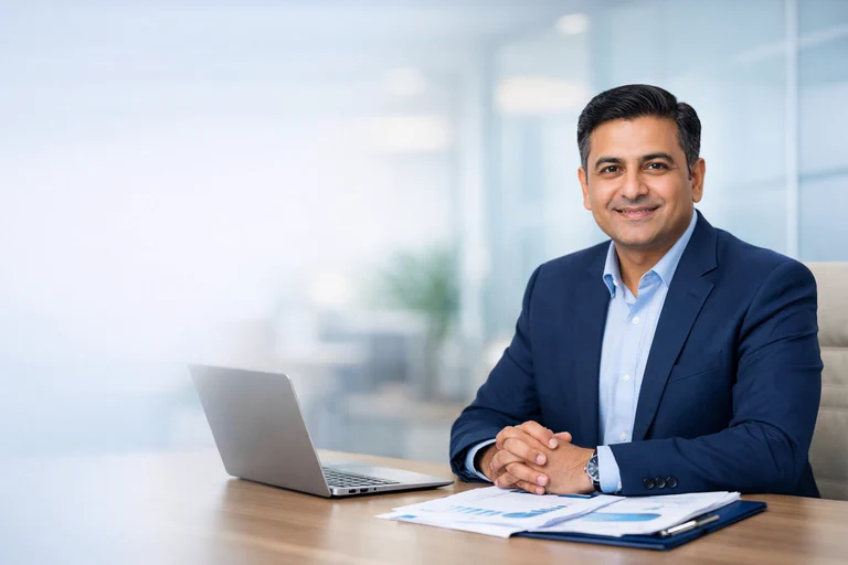 Indian business advisor and founder in a premium office discussion focused on structured banking readiness