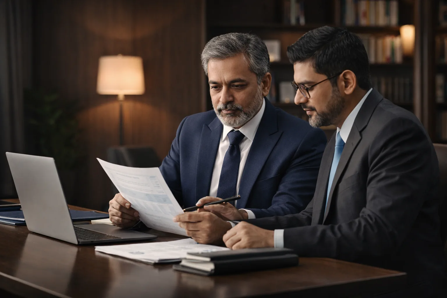 Indian business advisor and founder in a premium office discussion focused on structured banking readiness