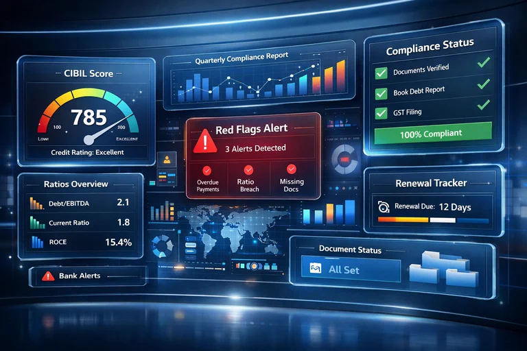 Advisor monitoring compliance calendar, credit visibility, and quarterly banking readiness through a structured digital dashboard